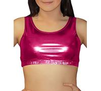 GirlzWalk Women's Ladies Shiny Metallic Wet Look Lycra Dance Party Wear Crop Top (Hot Pink, SM 8-10)