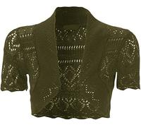 GirlzWalk® Women's Ladies Short Sleeve Front Open Bolero Knitted Cropped Cardigan Shrugs Sweater Tops (Khaki, Small, Medium)