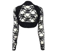 GirlzWalk Women's Long Sleeve Floral Lace Shrug Bolero Ladies Open Front Blouse Shrug - black - 8-10