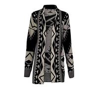 GirlzWalk@ Womens Long Sleeve Front Open Aztec Winter Jumper Top Ladies Knitted Cardigan (Black/Stone, L)