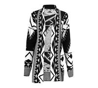 GirlzWalk@ Womens Long Sleeve Front Open Aztec Winter Jumper Top Ladies Knitted Cardigan (Black/White, XL)