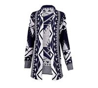 GirlzWalk@ Womens Long Sleeve Front Open Aztec Winter Jumper Top Ladies Knitted Cardigan (Navy/White, XXXL)