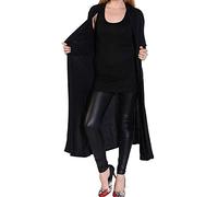 GirlzWalk Women's Long Sleeve Open Front Long Maxi Cardigan Ladies Longline Duster Coat (Black, UK/XX-Large)