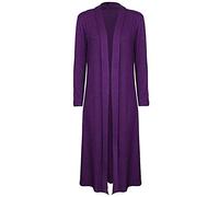 GirlzWalk Women's Long Sleeve Open Front Long Maxi Cardigan Ladies Longline Duster Coat (Purple, UK/XXX-Large)
