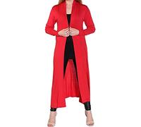 GirlzWalk Women's Long Sleeve Open Front Long Maxi Cardigan Ladies Longline Duster Coat (Red, UK/X-Large)