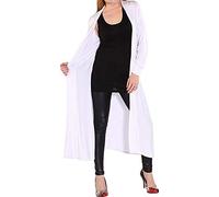GirlzWalk Women's Long Sleeve Open Front Long Maxi Cardigan Ladies Longline Duster Coat (White, UK/Large)