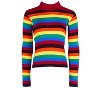 GirlzWalk® Women's Long Sleeve Stripe Ribbed Jumper - Ladies Rainbow Knitted Roll Neck Sweater Top (8-10)