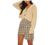 GirlzWalk Women's New Crop Cable Button Open Classic Knit Cropped Cardigan (Stone, SM/UK 8-10)