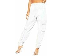 GirlzWalk Womens Oversized Fleece Cargo Three Pocket Joggers Cuffed Jogging Bottom Sweatpants | Ladies Casual Workout Lounge Wear Gym Yoga Pants Trouser (12, White)