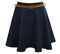 GirlzWalk® Women's Plain Belted Flared Pink Short Mini Skater School Skirt - Ladies Swing Party Skirt (Navy, 8-10)