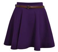 GirlzWalk® Women's Plain Belted Flared Pink Short Mini Skater School Skirt - Ladies Swing Party Skirt (Purple, 8-10)