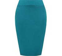 GirlzWalk® Womens Plain Bodycon Pencil Skirt - Ladies Elasticated High Waisted Stretch Office Casual Midi Knee Length Skirt (Teal, 12-14)