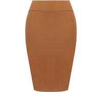 GirlzWalk® Womens Plain Bodycon Pencil Skirt - Ladies Elasticated High Waisted Stretch Office Casual Midi Knee Length Skirt (Mustard, 8-10)