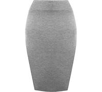GirlzWalk® Womens Plain Bodycon Pencil Skirt - Ladies Elasticated High Waisted Stretch Office Casual Midi Knee Length Skirt (Light Grey, 12-14)