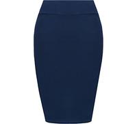 GirlzWalk® Womens Plain Bodycon Pencil Skirt - Ladies Elasticated High Waisted Stretch Office Casual Midi Knee Length Skirt (Navy, 8-10)