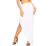 GirlzWalk® Womens Plain Ruched Side Split Skirt - Ladies Celebrity Assymetric Long Maxi Gypsy Boho Pencil Skirts (White, Small)