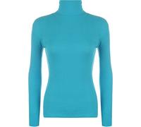 GirlzWalk® Women's Polo Roll Neck Ribbed Long Sleeve Turtle Neck Jumper - Ladies Plain Mockneck Casual Top (Turquoise, 16-18)
