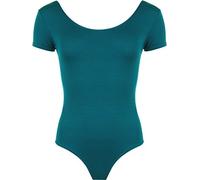 GirlzWalk® Women's Round Neck Ballet Dance Bodysuit - Ladies Plain Solid Colour Stretch Long Sleeve Leotard Gymnastic Top (Teal, 8-10)
