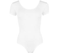 GirlzWalk® Women's Round Neck Ballet Dance Bodysuit - Ladies Plain Solid Colour Stretch Long Sleeve Leotard Gymnastic Top (White, 8-10)