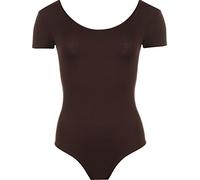 GirlzWalk® Women's Round Neck Ballet Dance Bodysuit - Ladies Plain Solid Colour Stretch Long Sleeve Leotard Gymnastic Top (Brown, 12-14)