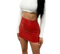 GirlzWalk® Women's Sexy Vinyl PVC Wet Look Bodycon Mini Midi Skirt Dress - Ladies Shiny Metallic Party Casual Wear Summer Legging Pant (Red Vinyl Mini Skirt, S-M)