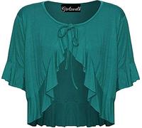 GirlzWalk Womens Short Sleeve Ladies Stretch Frill Front Neck Tie Cropped Plain Cardigan Bolero Shrug Top Plus Size (Teal, UK - 26/28)