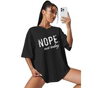 GirlzWalk® Women's Slogan Print Oversize T-Shirt - Ladies Short Sleeve Printed Oversized Stretchy Casual Summer Shirt Tee Top (Black Nope Not Today, 8-10)