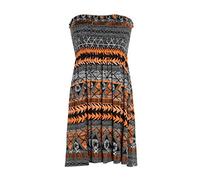 GirlzWalk® Womens Straples Printed Sheering Boobtube Top Ladies Flared Swing Bandeau Dress (Aztec Orange Print, 16-18)
