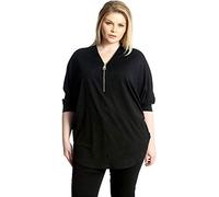 GirlzWalk Womens Top Plus Size Ladies Zip Crepe Batwing Shirt Tunic Dip Hem (Black, 12-14)