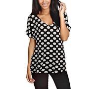 GirlzWalk Women's Turn Up Short Sleeve Plain Printed Ladies V Neck Loose Baggy Fit T-Shirt Top (Polka Dot, XXL 20-22)