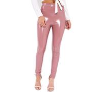 GirlzWalk Womens Vinyl Leggings Ladies PVC Wet Look Shiny Disco High Waist Skinny Trouser Pants (Nude, ML/UK 12-14)