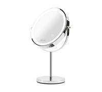 Girmi BE02 Makeup Mirror with LED Light, 1X/3X Magnifying Glass, 3 Color Illumination, Rechargeable with Dual Mirror, 360° Rotation and Touch Screen Button, Chrome