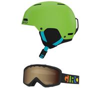 Giro Crue Combo Pack Ski Helmet - Snowboarding Helmet with Matching Goggles Matte Bright Green/Grade Party Blocks M (55.5-59cm)