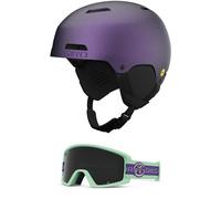 Giro Ledge MIPS Combo Pack Ski Helmet - Snowboarding Helmet with Matching Goggles Matte Black/Purple Pearl/Space Green Retro Sport S (52-55.5CM)