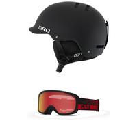 Giro Surface Combo Pack Ski Helmet - Snowboarding Helmet with Matching Goggles Matte Black/Red Flow L (59-62.5cm)
