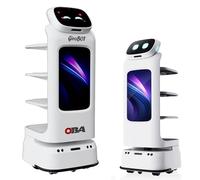 GiroBOT-L100 Automatic Delivery Robot Waiter, 4 Trays, 10.1 Inch Touch Screen, 40 kg Capacity, Long Battery Life, 21.5 Inch Advertising Display Monitor, Wifi and 4G, Fast Configuration