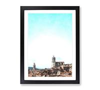 Girona In Spain Painting Modern Framed Wall Art Print, Ready to Hang Picture for Living Room Bedroom Home Office Décor, Black A2 (64 x 46 cm)