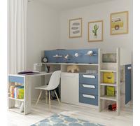 Girona - Kids Mid Sleeper Bed - Blue and Oak - Wood - Single -3ft - Happy Beds