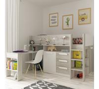 Girona -Kids Mid Sleeper Bed - White and Oak - Wood - Single - 3ft - Happy Beds