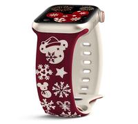Girovo Christmas Cartoon Band Compatible with Apple Watch Bands for Women 40/41/38/42mm, Cute Two-Tone Engraved Soft Silicone Sport Strap for iWatch Series 10 9 8 7 6 5 4 3 2 1 SE Wine Red/Starlight