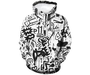 Girren Funny Graffiti Pattern Hoodie For Men Hip-Hop Casual Sweatshirt Pocket Pullover