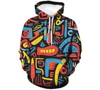 Girren Funny Graffiti Pattern Hoodie For Men Hip-Hop Casual Sweatshirt Pocket Pullover, Black1, XL