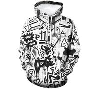 Girren Funny Graffiti Pattern Hoodie For Men Hip-Hop Casual Sweatshirt Pocket Pullover, White1, S