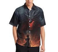 Girren Hawaiian Dragon Shirts for Men Novelty 3D Print Animal Pattern Short Sleeve Button Down Shirt, Black2, XXL