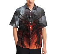 Girren Hawaiian Dragon Shirts for Men Novelty 3D Print Animal Pattern Short Sleeve Button Down Shirt, Black3, 3XL