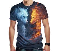 Girren Men's Fire Wolf Pack Pattern T-Shirt 3D Printed T-Shirt Novelty Pattern T-Shirt Fashion Top, Black3, Medium