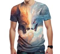 Girren Men's Fire Wolf Pack Pattern T-Shirt 3D Printed T-Shirt Novelty Pattern T-Shirt Fashion Top, Black1, S
