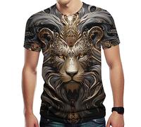 Girren Men's Lion T-Shirt Muscle Fitness Short Sleeve Lion Printed T-Shirt Personalized Sweatshirt Fashionable Tee, Black3, XXL