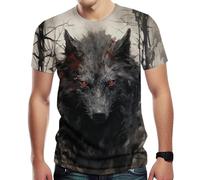 Girren Men's Novelty Wolf Graphic T-Shirts 3D Animal Printed Shirts Summer Top, Black2, 3XL