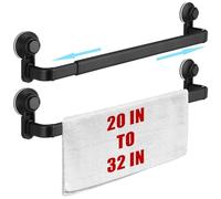 Gisafai 2 Pcs Extendable Suction Cup Towel Bar for Bathroom 20-32 Inches Towel Rack Shower Hanger Rod with Stickers Adjustable Long Holder for Glass Shower Door Wall Bath Kitchen(Matte Black)